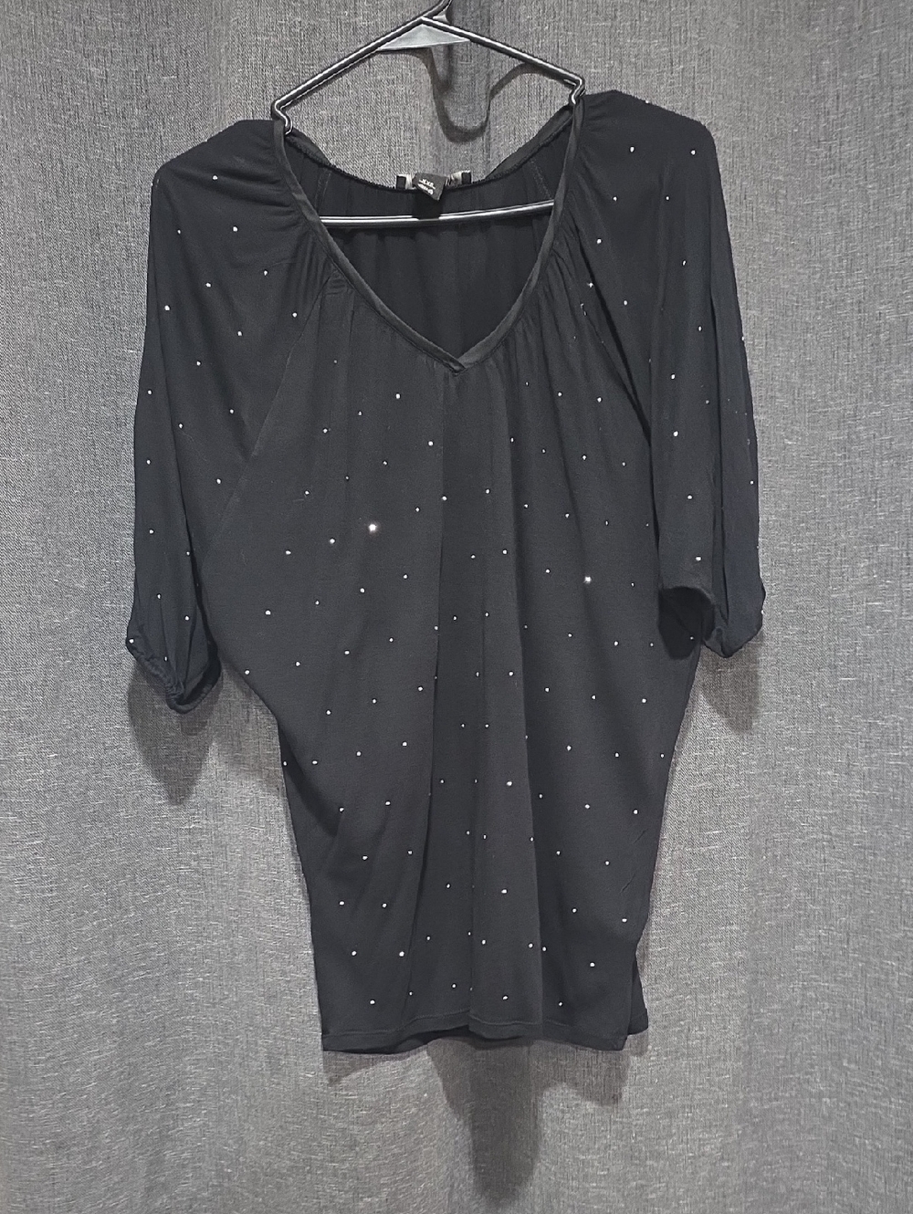 White House Black Market Black V-Neck Studded Blouse